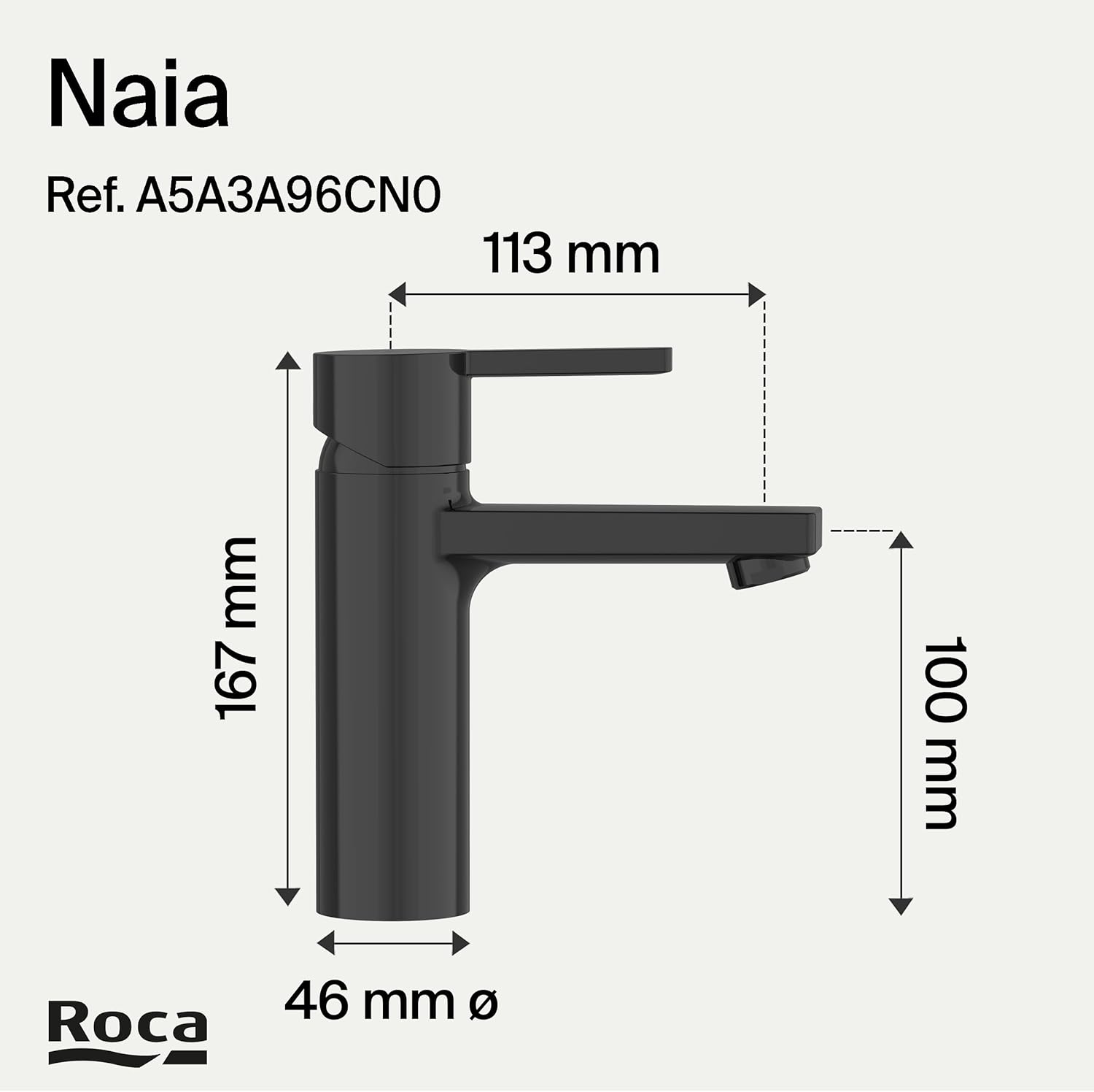 Roca - Rubinetto per lavabo corto nero titanio con corpo liscio Naia A5A3A96CN0