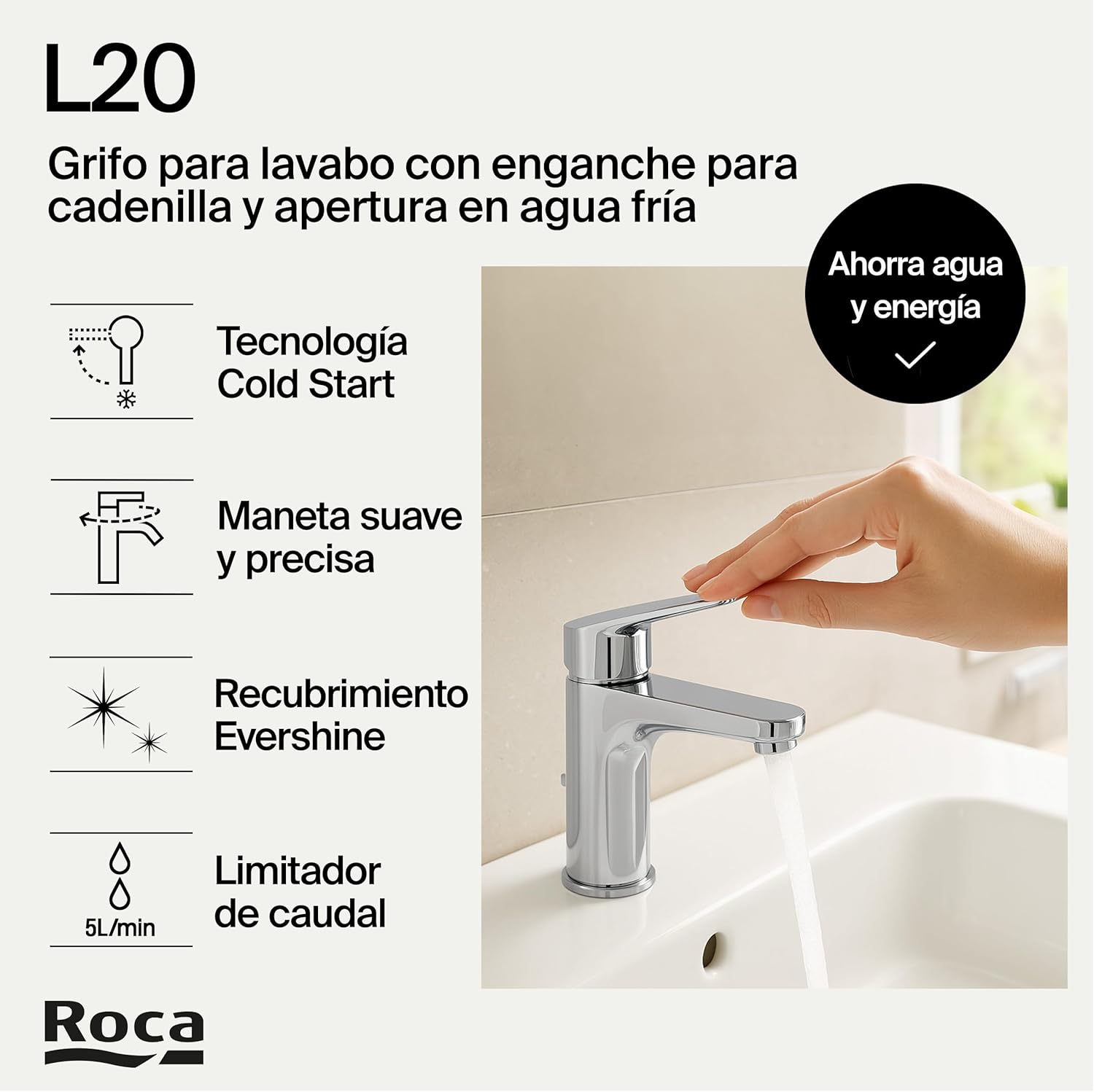 Roca - Rubinetto per lavabo L20 A5A3J09C00