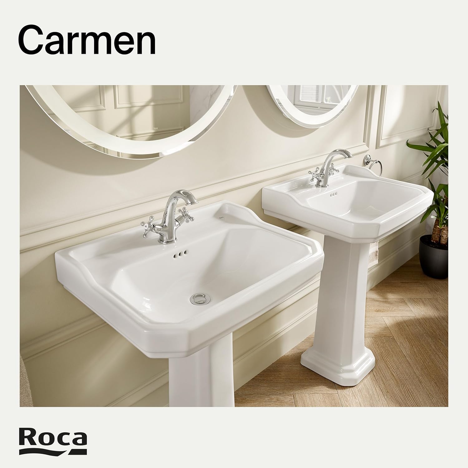 Roca - Grifo de lavabo bimando Carmen con cuerpo liso y desagüe click-clack A5A3A4BC00