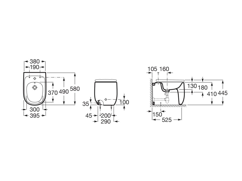 Roca - Bidé Beyond A3570B8660 adosado sin tapa