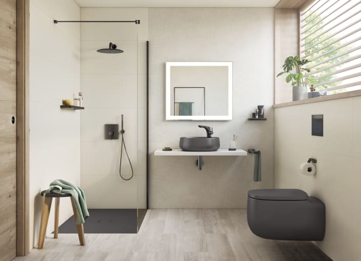 Roca - Plato de ducha Cratos extraplano de SENCERAMIC® Beige