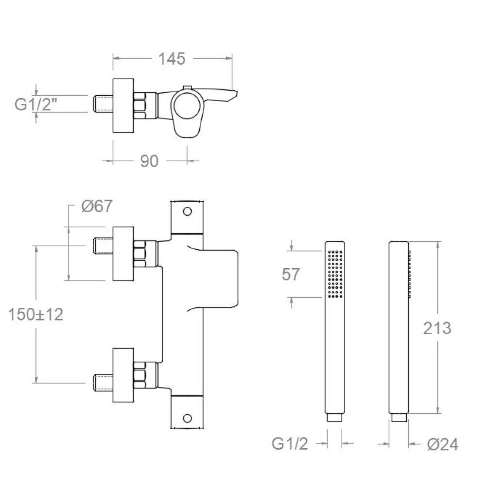 Ramon Soler - Robinet thermostatique de bain-douche Alexia avec sortie cascade et système de douche noir mat