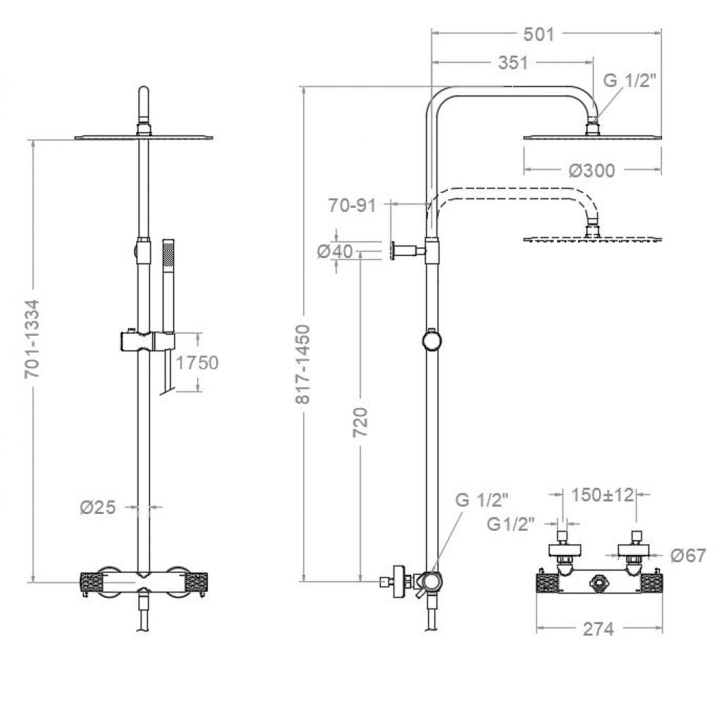 Ramon Soler - Colonna doccia telescopica termostatica Odisea Joya con doccetta e soffione metallico Ø300 mm cromo