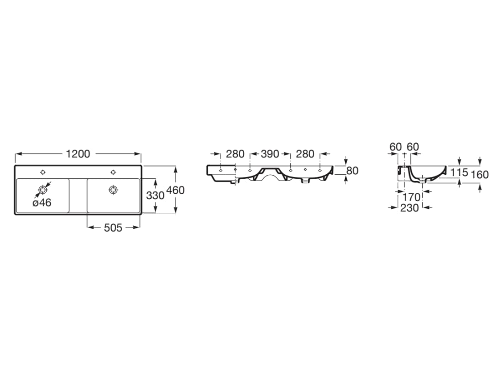 Roca - Lavabo Ona mural doble Fineceramic® negro mate