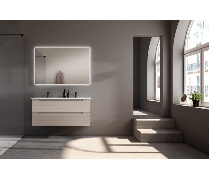 Conjunto mueble de baño de Visobath Kyoto japandi 120 cm, 2 cajones, suspendido con lavabo doble seno - BricoandPool