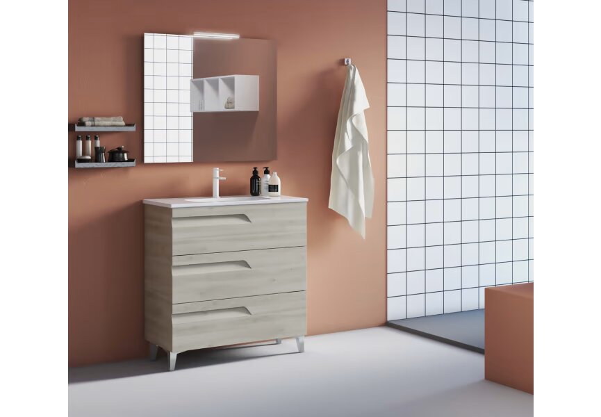 Conjunto mueble de baño fondo reducido 39 cm Vitale Royo 3 cajones con patas - BricoandPool
