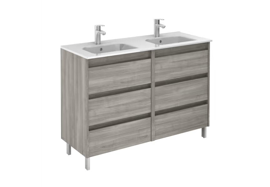 Conjunto mueble de baño Sansa Royo 120 cm, 6 cajones con patas y lavabo doble - BricoandPool