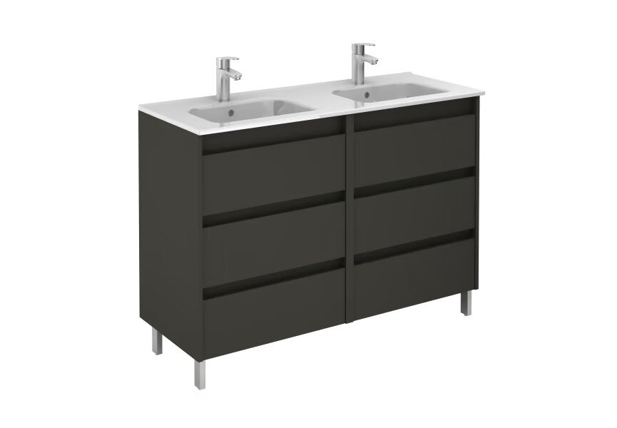 Conjunto mueble de baño Sansa Royo 120 cm, 6 cajones con patas y lavabo doble - BricoandPool