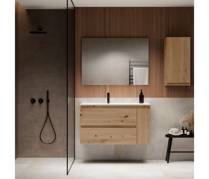 Conjunto mueble de baño Viso Bath Box suspendido 1 puerta 2 cajones con lavabo - BricoandPool