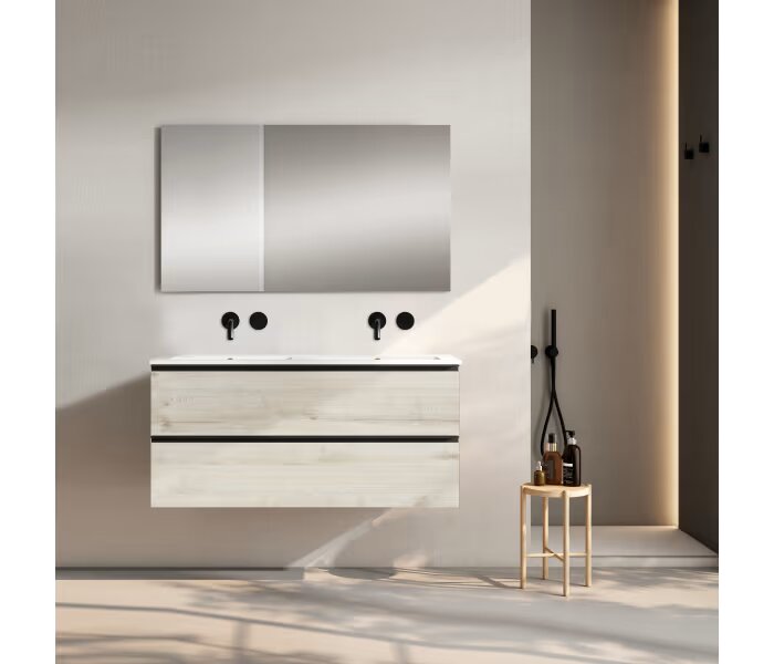 Conjunto mueble de baño Viso Bath Granada 120 cm, 2 cajones, suspendido con lavabo doble poza - BricoandPool