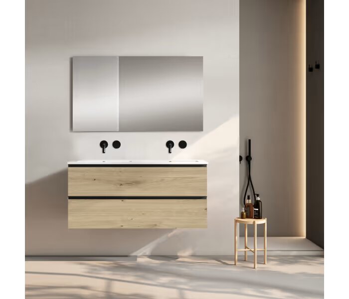 Conjunto mueble de baño Viso Bath Granada 120 cm, 2 cajones, suspendido con lavabo doble poza - BricoandPool