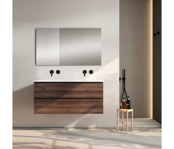 Conjunto mueble de baño Viso Bath Granada 120 cm, 2 cajones, suspendido con lavabo doble poza - BricoandPool