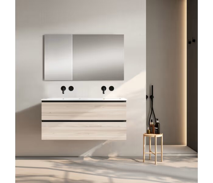 Conjunto mueble de baño Viso Bath Granada 120 cm, 2 cajones, suspendido con lavabo doble poza - BricoandPool