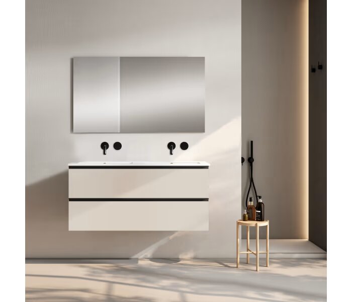 Conjunto mueble de baño Viso Bath Granada 120 cm, 2 cajones, suspendido con lavabo doble poza - BricoandPool