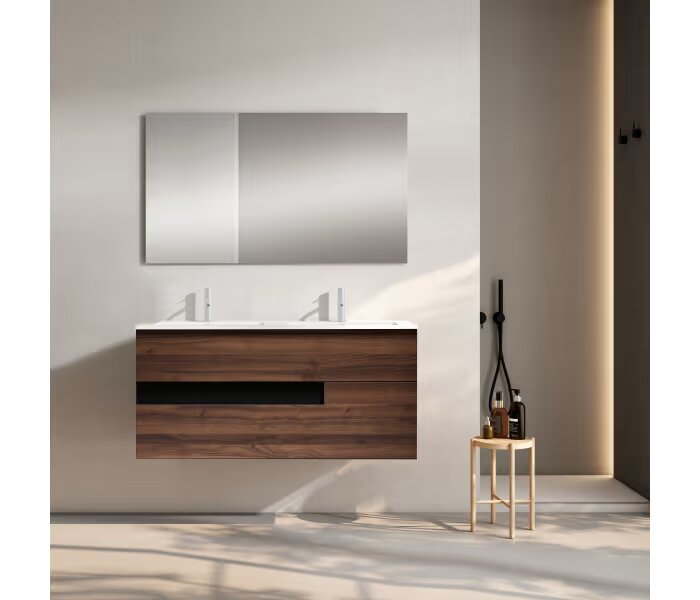 Conjunto mueble de baño Viso Bath Vision 120 cm, 2 cajones, suspendido con lavabo doble poza - BricoandPool