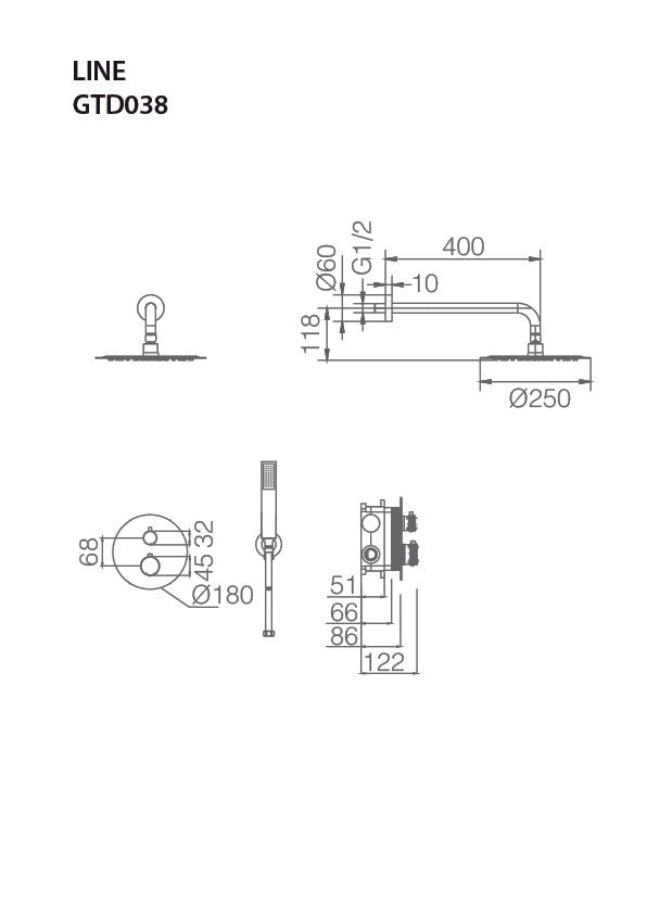 Imex - Conjunto de ducha empotrado termostático Line níquel cepillado - BricoandPool