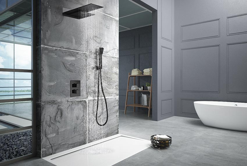 Imex - Conjunto de ducha empotrado termostático Rodas negro mate - BricoandPool