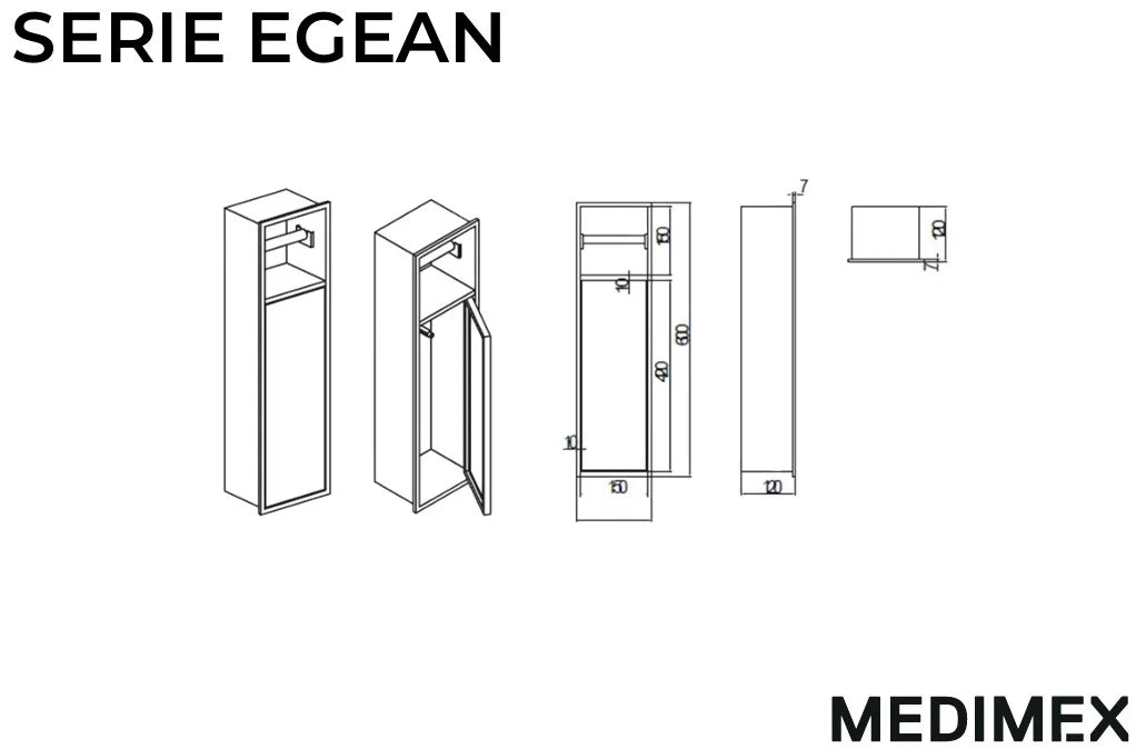 Imex - Hornacina Egean con puerta y portarrollos black gun metal - BricoandPool