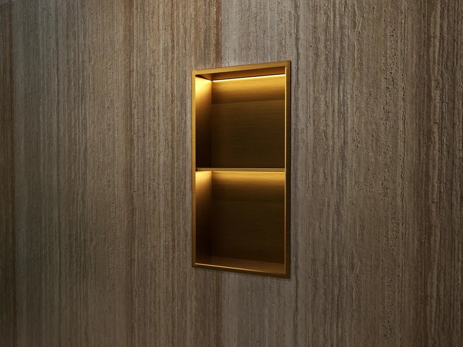 Imex - Hornacina Marshall con estante y LED oro cepillado - BricoandPool