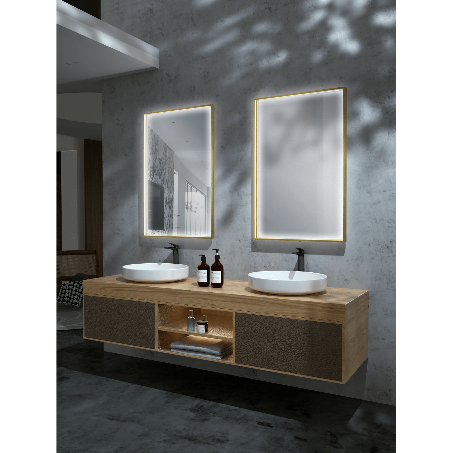 Ledimex - Espejo de baño con luz LED Ability Oro Cepillado - BricoandPool