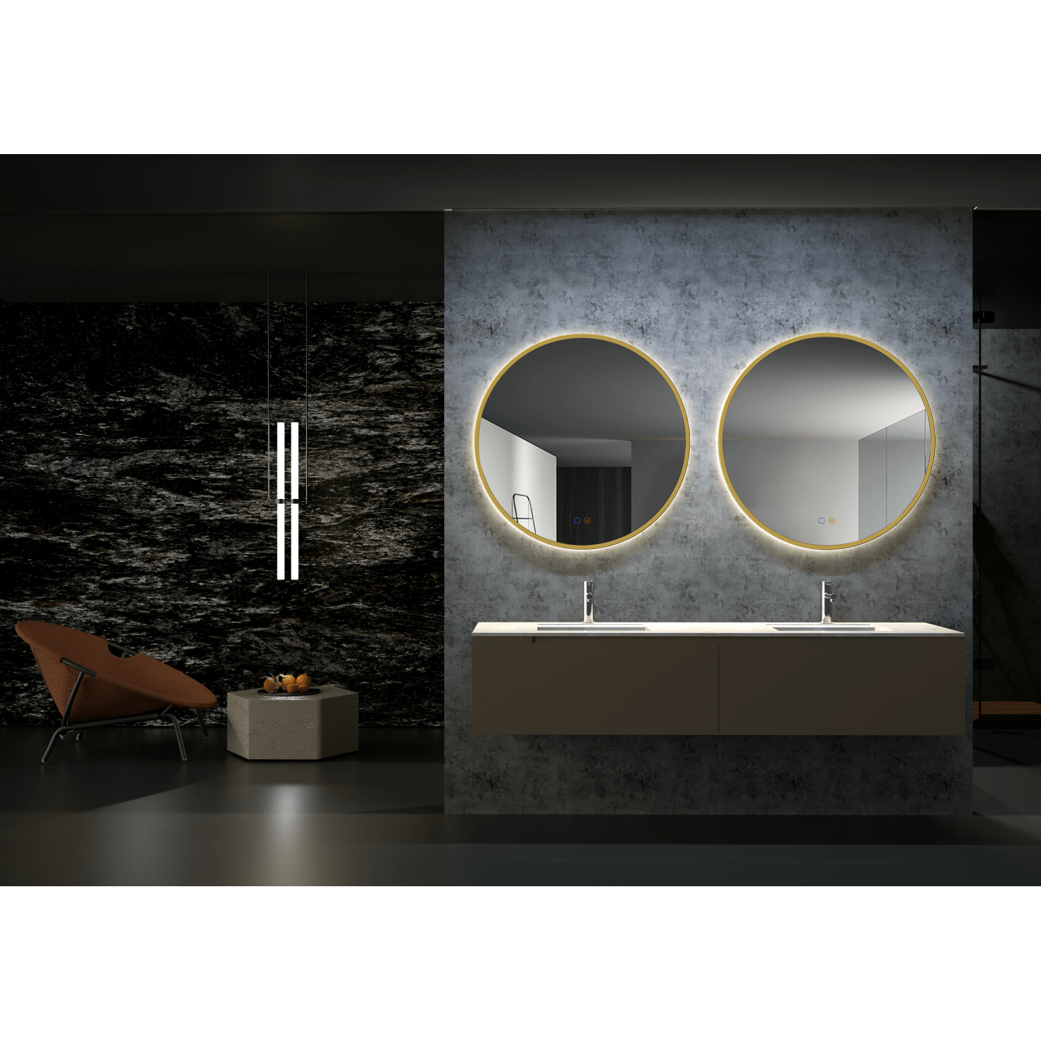 Ledimex - Espejo de baño con luz LED Fun Oro cepillado - BricoandPool