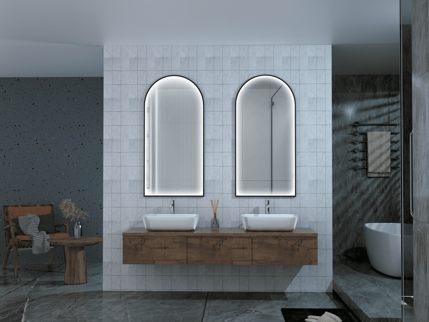 Ledimex - Espejo Roma luz perimetral negro mate 110x60 - BricoandPool