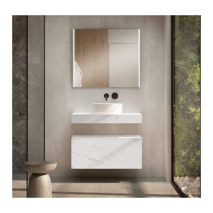 Mueble de baño con encimera de madera 10 cm de altura con cajonera Visobath Nomad monocolor 1 cajón, suspendida 45 cm de fondo - BricoandPool