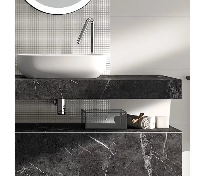 Mueble de baño con encimera de madera 10 cm de altura con cajonera Visobath Nomad monocolor 1 cajón, suspendida 45 cm de fondo - BricoandPool