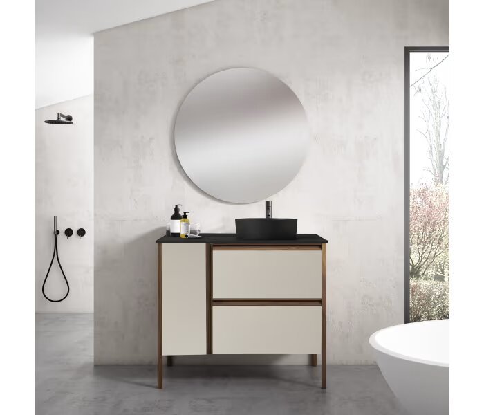 Mueble de baño con encimera HDF compatech Visobath Icon 100 cm, 2 cajones y 1 puerta, con patas - BricoandPool