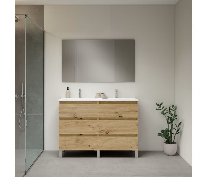 Mueble de baño Viso Bath Box 120 cm, doble lavabo, 6 cajones con patas - BricoandPool