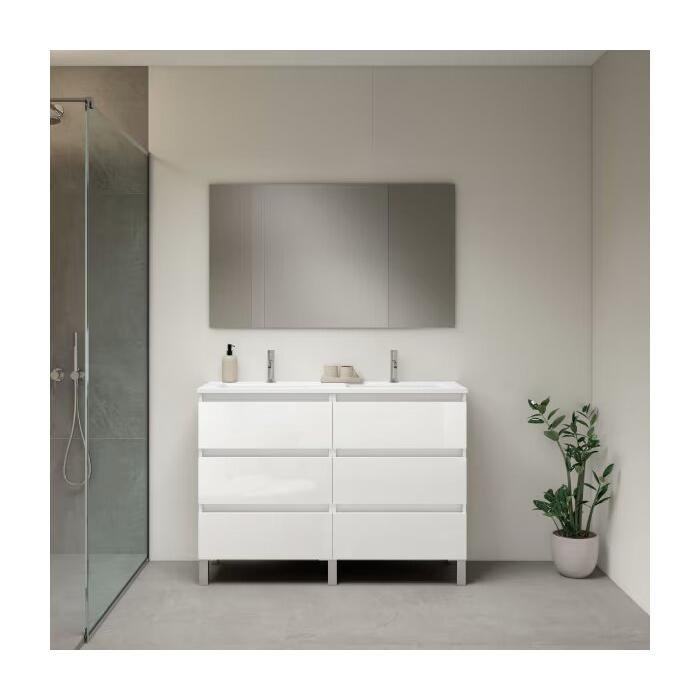 Mueble de baño Viso Bath Box 120 cm, doble lavabo, 6 cajones con patas - BricoandPool