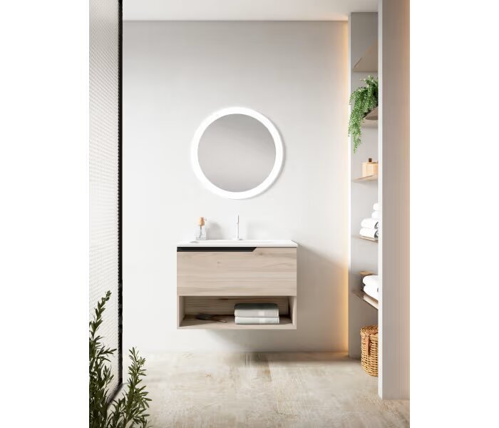 Mueble de baño Viso Bath Eleven 1 cajón y 1 hueco inferior suspendido con lavabo Flat de cerámica - BricoandPool