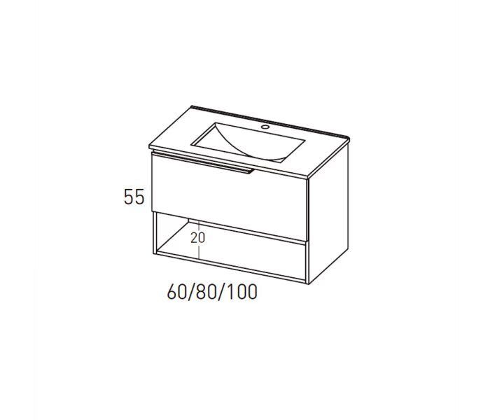 Mueble de baño Viso Bath Eleven 1 cajón y 1 hueco inferior suspendido con lavabo Flat de cerámica - BricoandPool