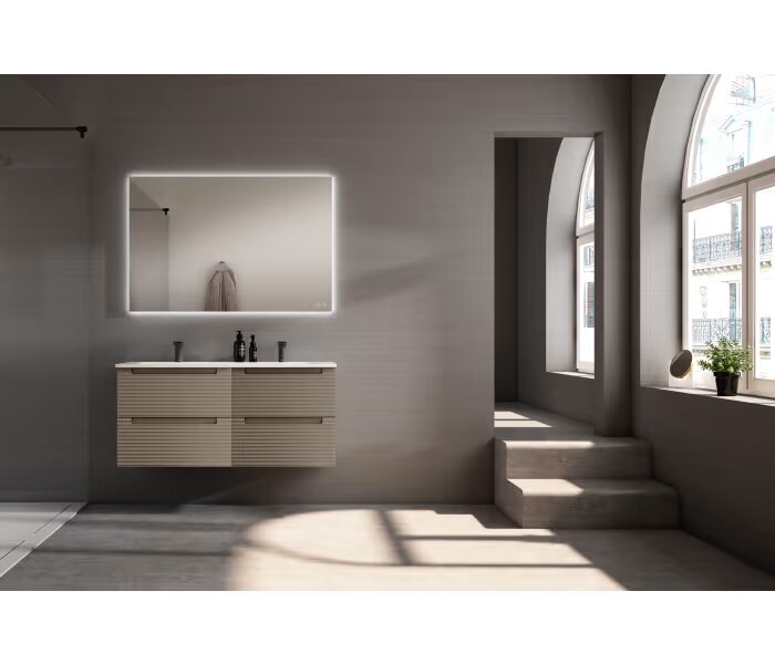 Mueble de baño Visobath Kyoto 120 cm doble lavabo (2 módulos de 60 cm) 4 cajones, suspendido - BricoandPool