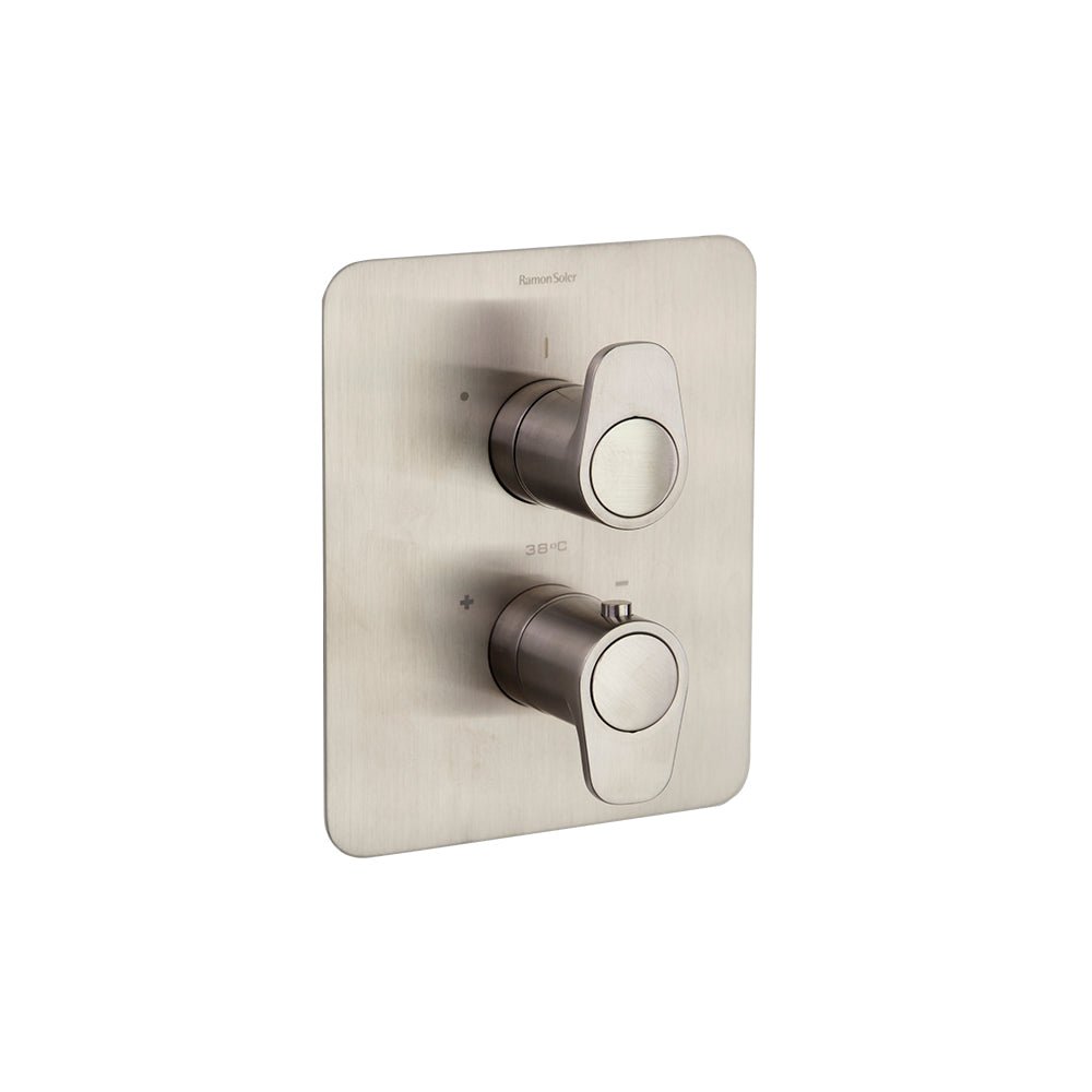 Ramon Soler - Alexia, termostático de baño - ducha empotrado 2 vías con placa metálica extraplana, níquel cepillado - BricoandPool