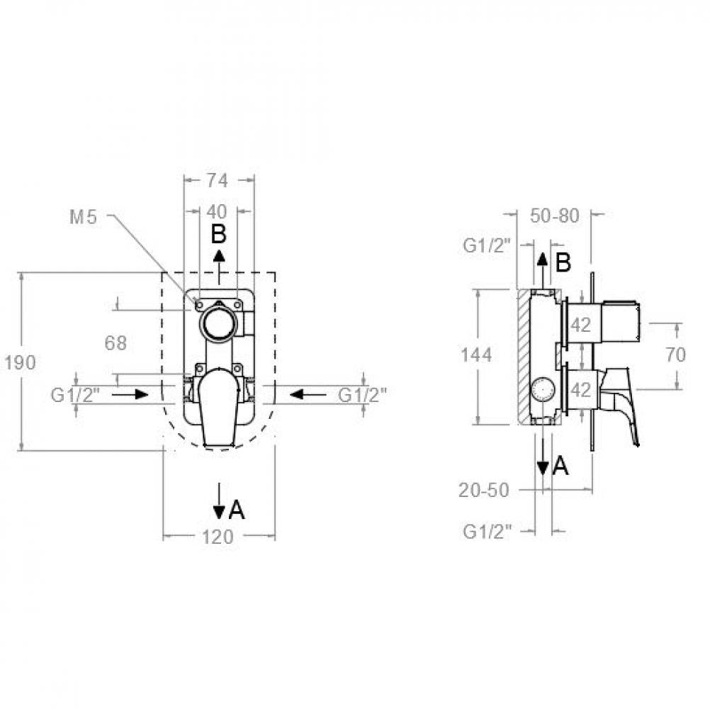 Ramon Soler - Ducha empotrada de pared 2 vías Urban Chic S2 negro mate - BricoandPool