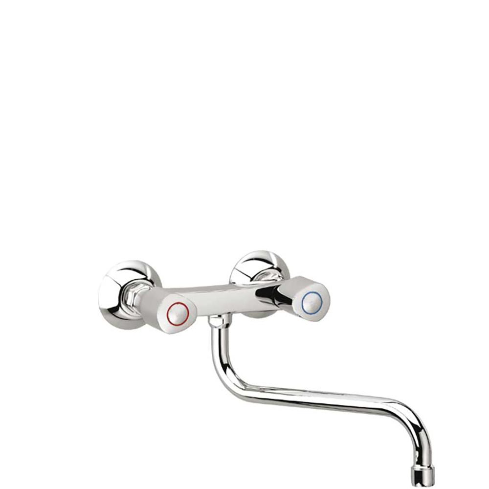 Ramon Soler - Eco, bimando de fregadero mural con caño largo inclinado giratorio, cromo - BricoandPool