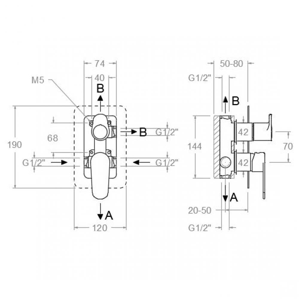 Ramon Soler - Grifo de baño - ducha empotrado monomando 3 vías Alexia grafito - BricoandPool