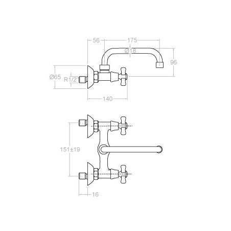 Ramon Soler - Grifo de cocina mural bimando Gaudí con caño giratorio cromo - BricoandPool