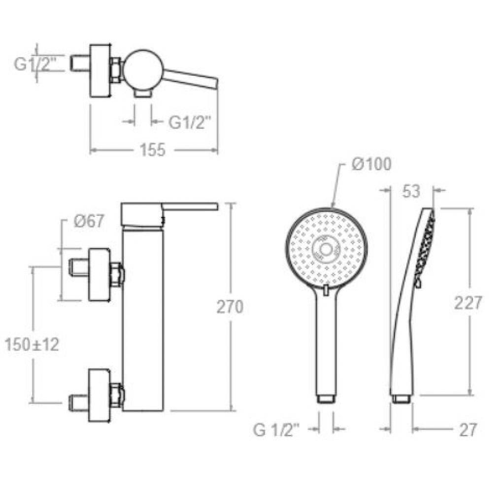 Ramon Soler - Grifo de ducha monomando Drako con equipo de ducha cromo - BricoandPool