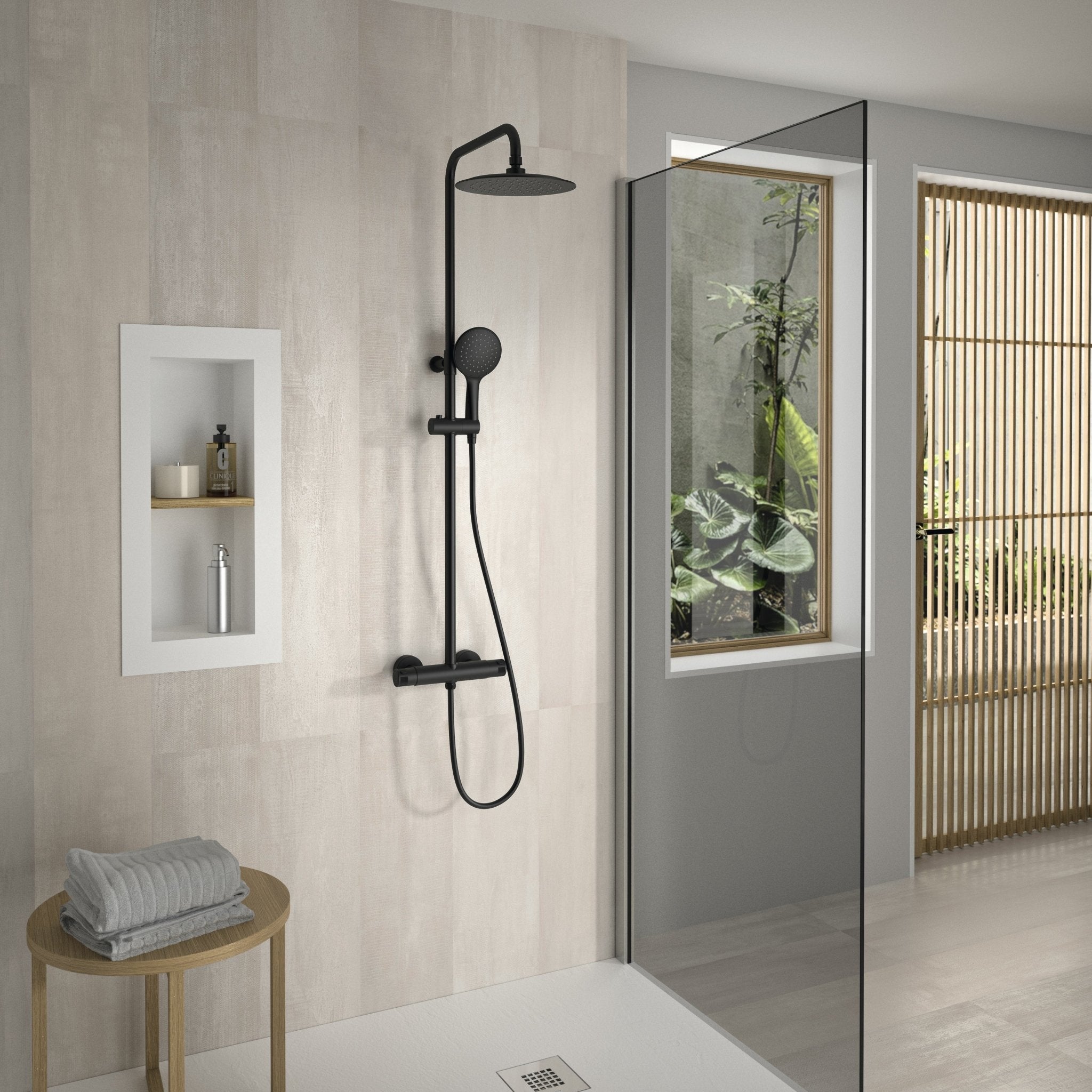 Ramon Soler - Grifo de ducha termostático Termotech negro mate - BricoandPool