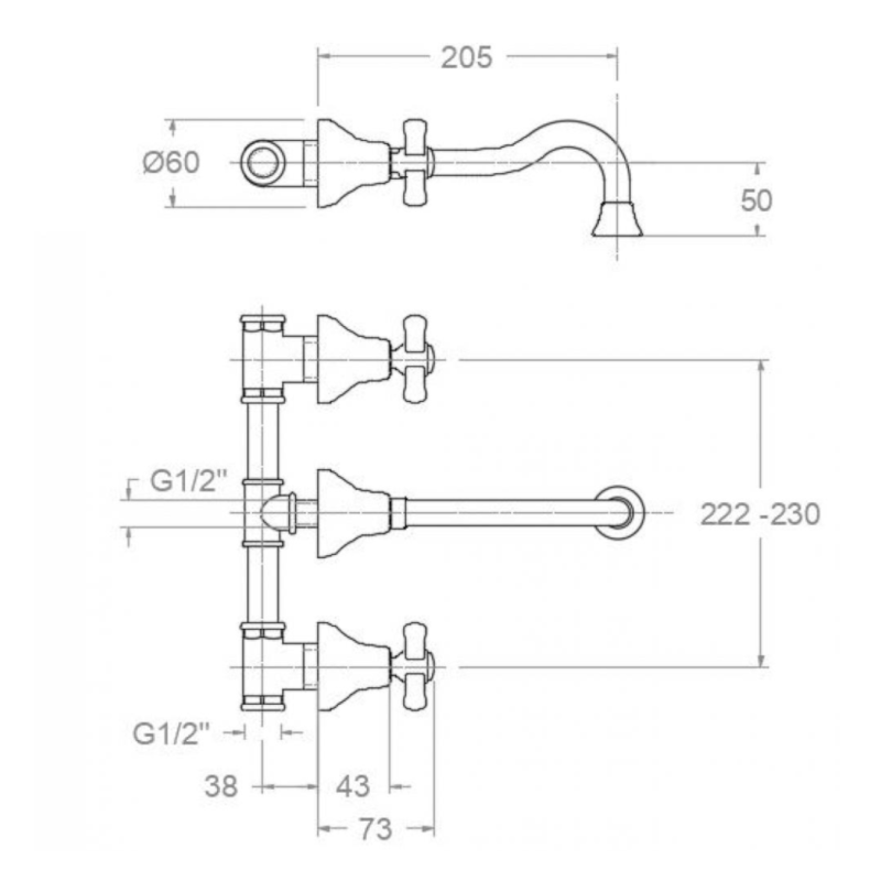 Ramon Soler - Grifo de lavabo empotrado bimando Gaudí mural cromo - BricoandPool
