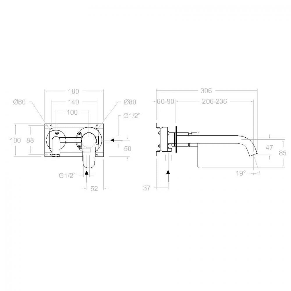 Ramon Soler - Grifo de lavabo empotrado monomando Alexia mural oro cepillado - BricoandPool