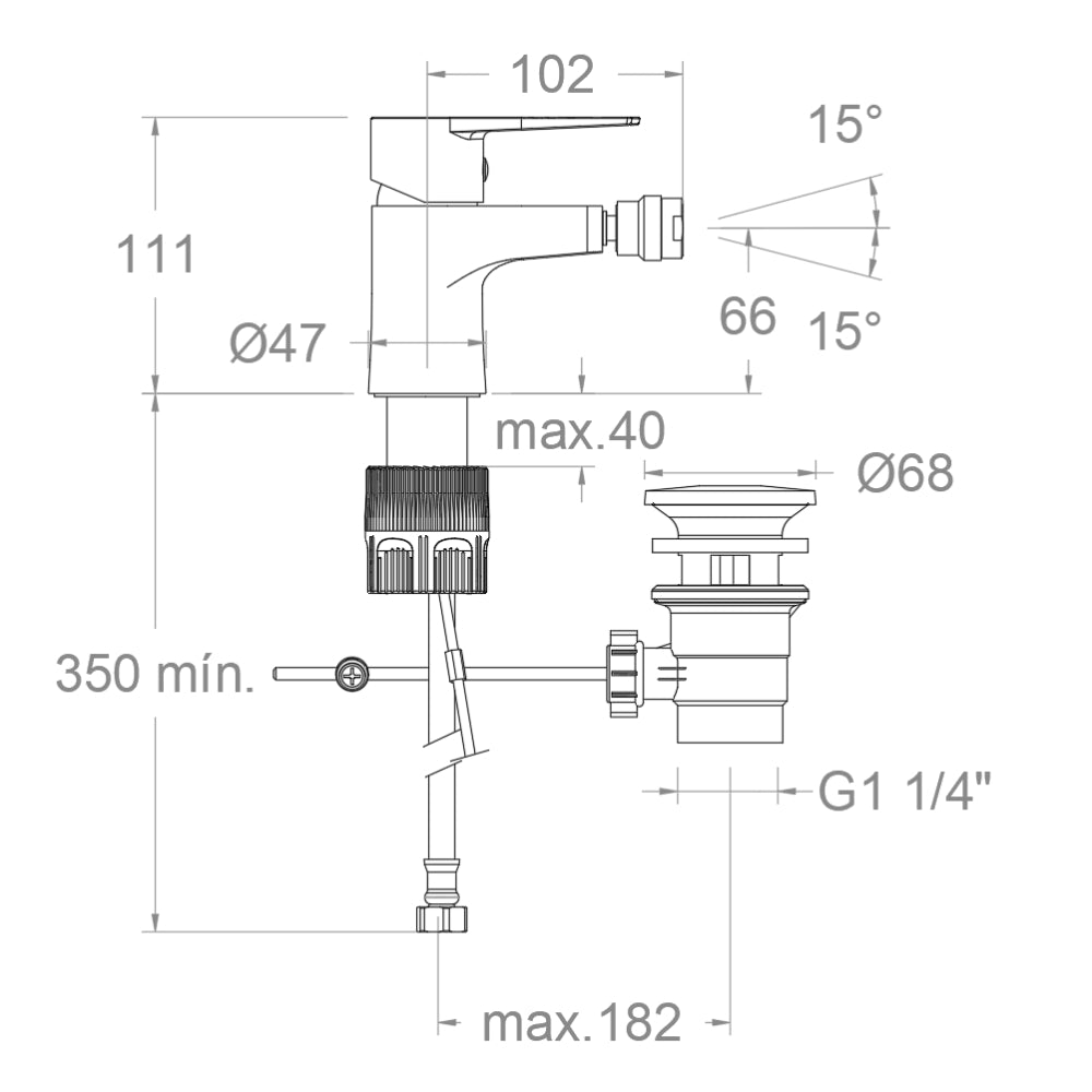 Ramon Soler - Titanium, Tool Free, monomando de bidé con válvula automática de inox 1¼, cromo - BricoandPool