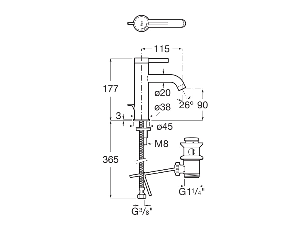 Roca - Mezclador monomando para lavabo con desagüe automático Ona, Cromado A5A309EC00 - BricoandPool