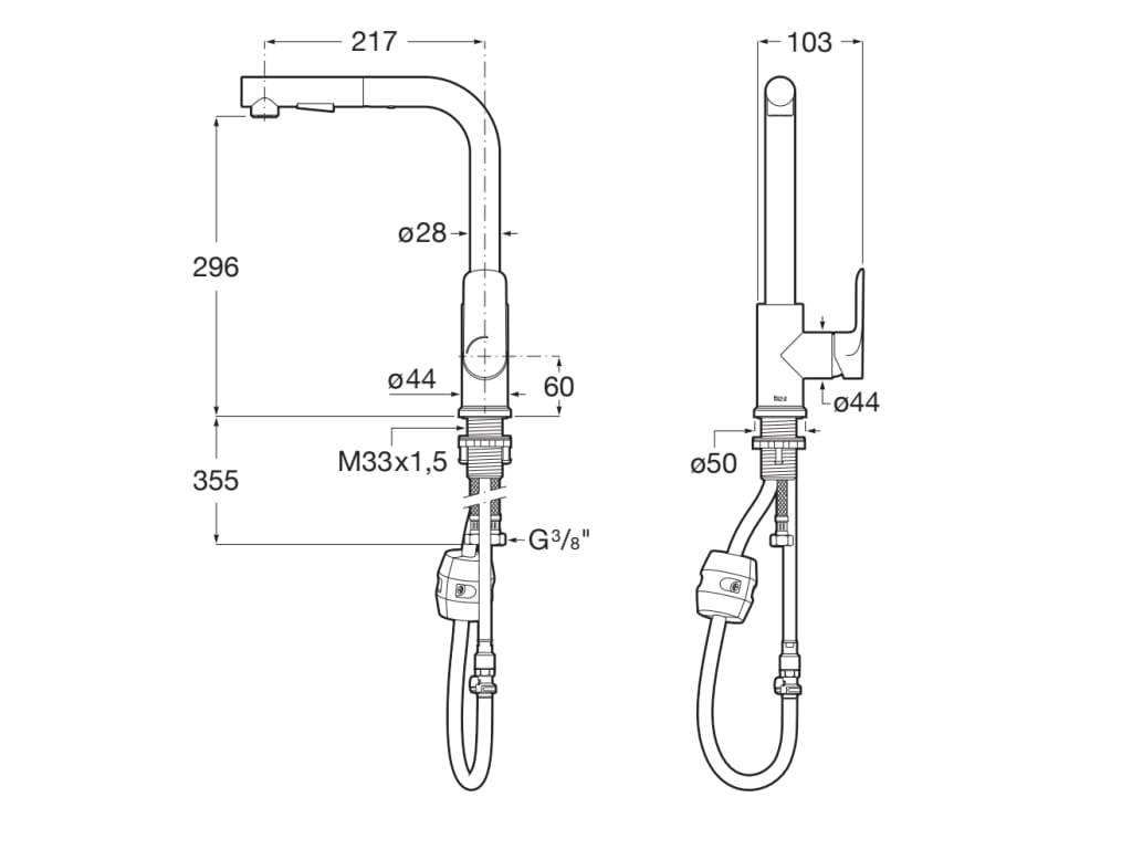 Roca - Mezclador para cocina con caño giratorio Cala Negro Mate A5A856ENB0 - BricoandPool
