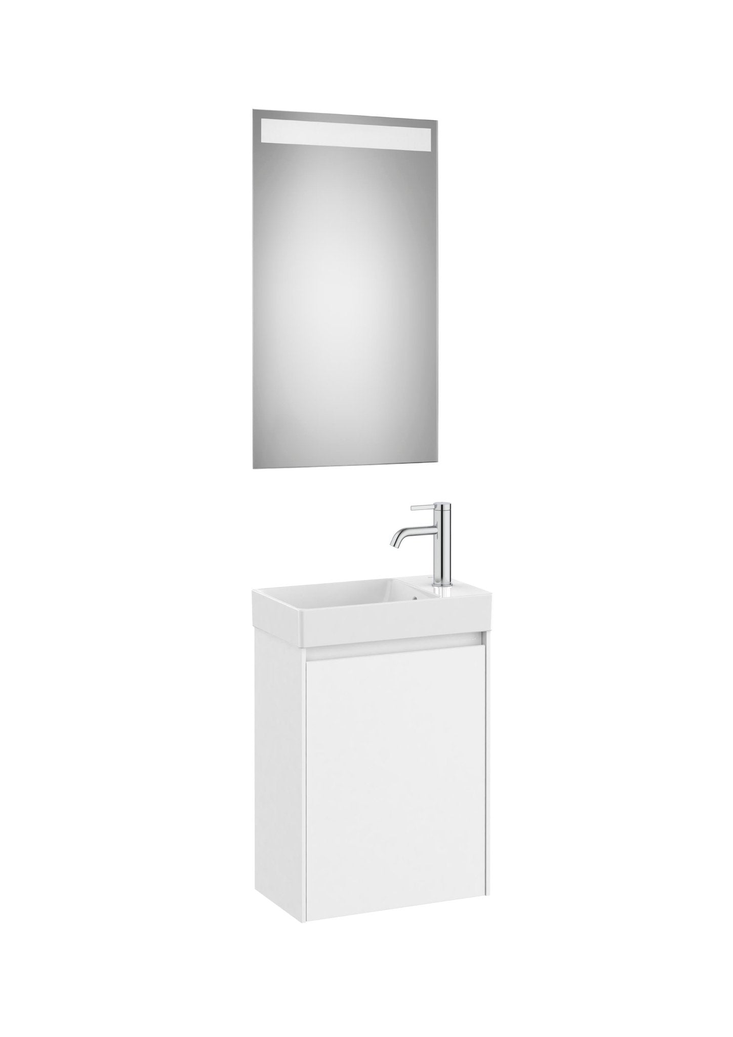 Roca - Mueble base Ona Pack compacto de una puerta, lavabo de Fineceramic® y espejo LED Eidos - BricoandPool