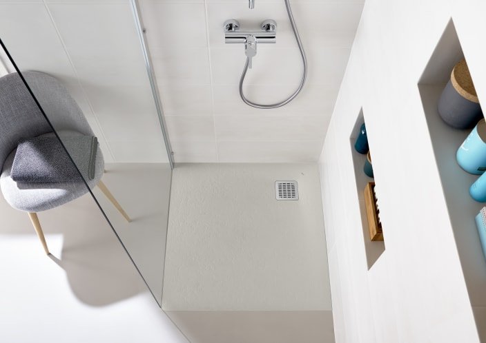 Roca - Plato de ducha Terran Original angular extraplano de STONEX® Beige - BricoandPool