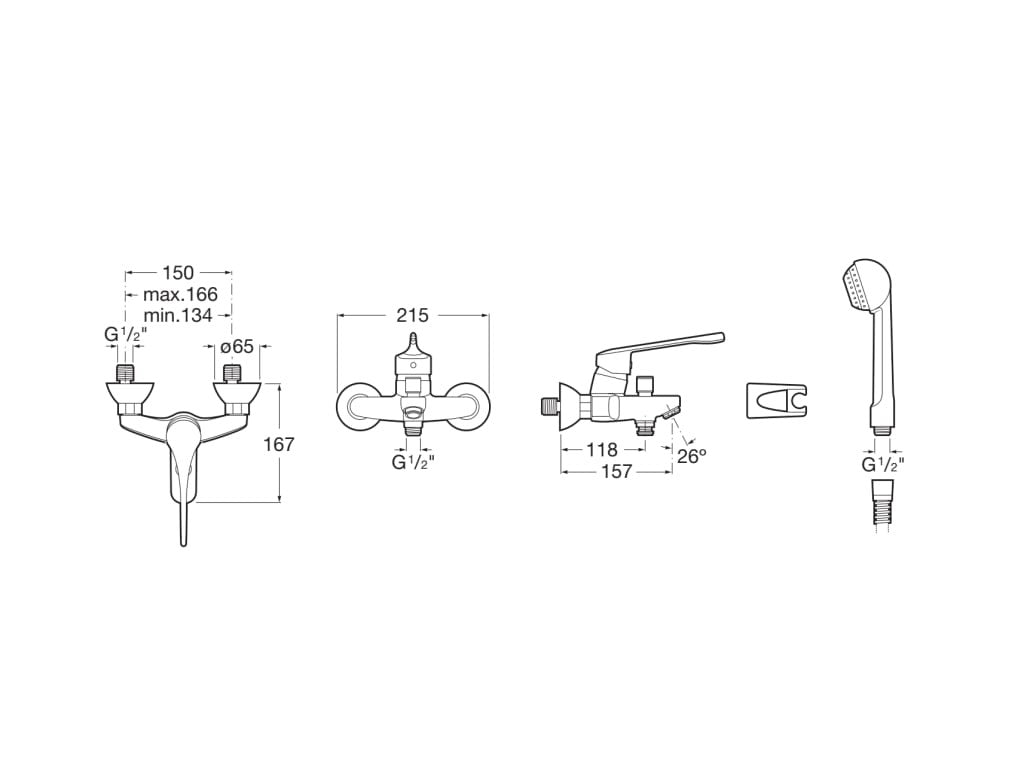 Roca - PRO Mezclador exterior baño - ducha, flexible de 1,70 m. y soporte Victoria A5A0123C02 - BricoandPool