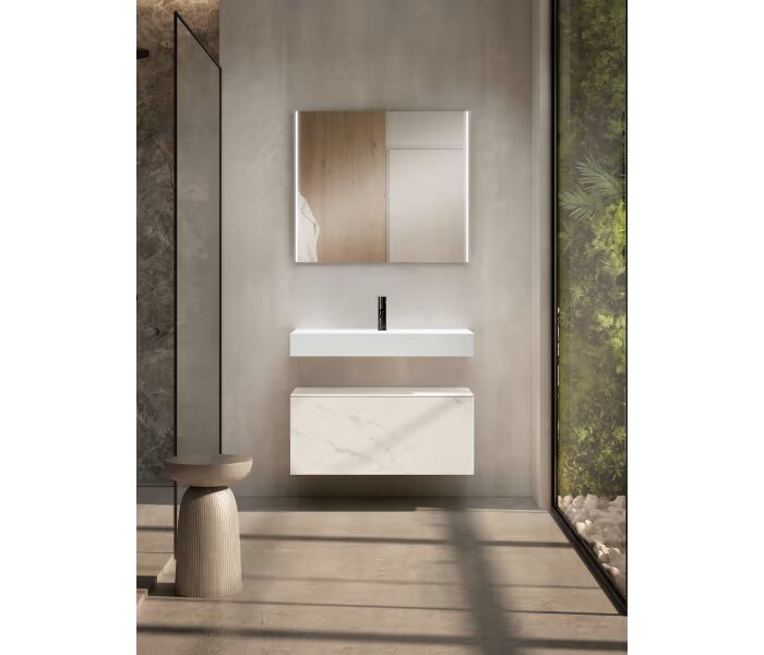 Viso Bath - Conjunto mueble de baño con lavabo de cerámica 12 cm de altura y cajonera Nomad 1 cajón, suspendido - BricoandPool